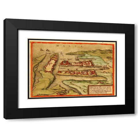 Malta Black Modern Wood Framed Art Print with Double Matting by Hogenberg, Braun