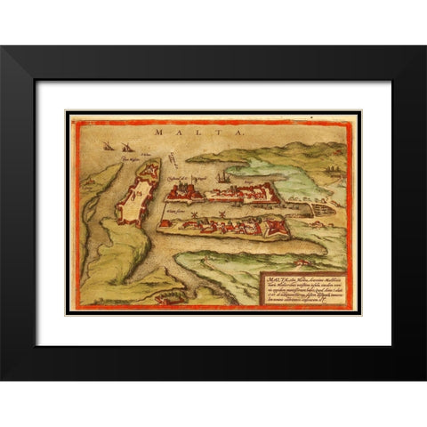 Malta Black Modern Wood Framed Art Print with Double Matting by Hogenberg, Braun