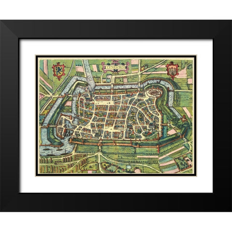 Edinburgh Scotland Black Modern Wood Framed Art Print with Double Matting by Hogenberg, Braun
