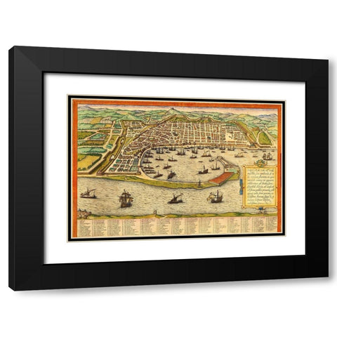 Messina Italy Black Modern Wood Framed Art Print with Double Matting by Hogenberg, Braun