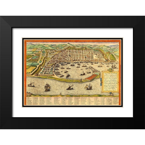 Messina Italy Black Modern Wood Framed Art Print with Double Matting by Hogenberg, Braun