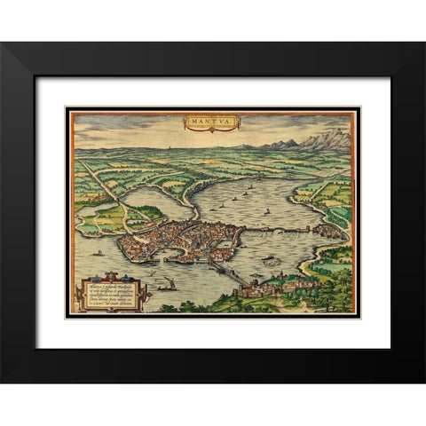 Mantua Italy Black Modern Wood Framed Art Print with Double Matting by Hogenberg, Braun
