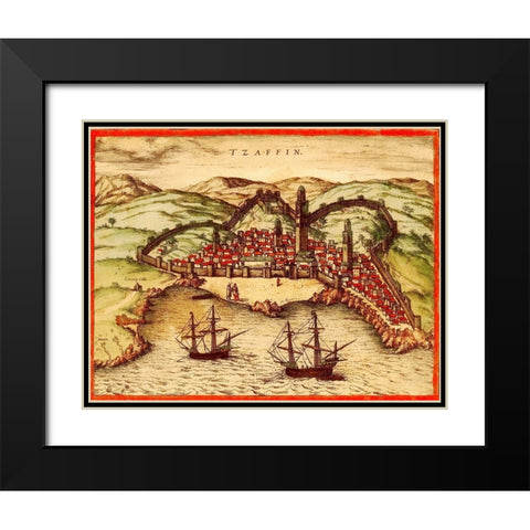Safi Morocco Black Modern Wood Framed Art Print with Double Matting by Hogenberg, Braun