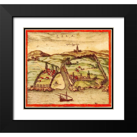 Sale Morocco Black Modern Wood Framed Art Print with Double Matting by Hogenberg, Braun