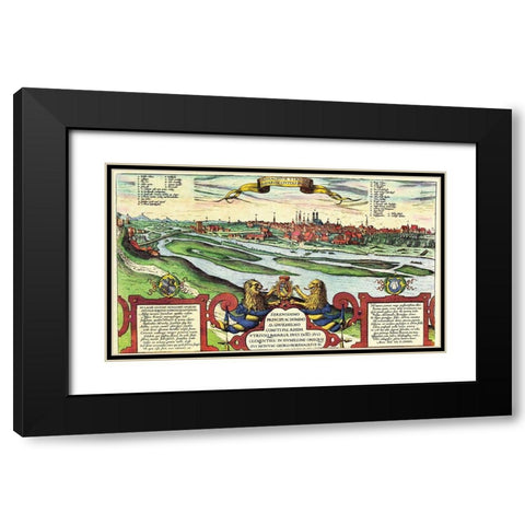 Munich Munchen Germany Black Modern Wood Framed Art Print with Double Matting by Hogenberg, Braun