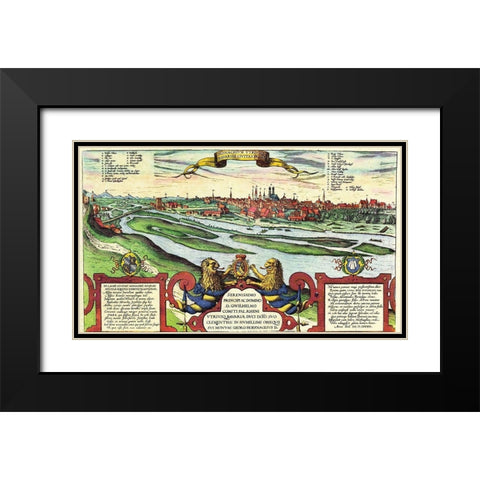 Munich Munchen Germany Black Modern Wood Framed Art Print with Double Matting by Hogenberg, Braun