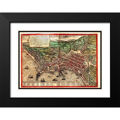 Naples Napoli Italy Black Modern Wood Framed Art Print with Double Matting by Hogenberg, Braun
