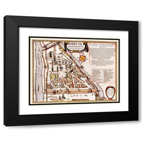 Moscow Moskva Russia Black Modern Wood Framed Art Print with Double Matting by Hogenberg, Braun
