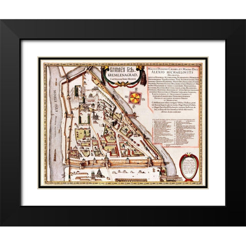 Moscow Moskva Russia Black Modern Wood Framed Art Print with Double Matting by Hogenberg, Braun