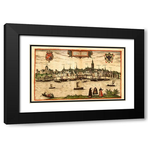 Nijmegen Netherlands Black Modern Wood Framed Art Print with Double Matting by Hogenberg, Braun