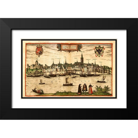 Nijmegen Netherlands Black Modern Wood Framed Art Print with Double Matting by Hogenberg, Braun