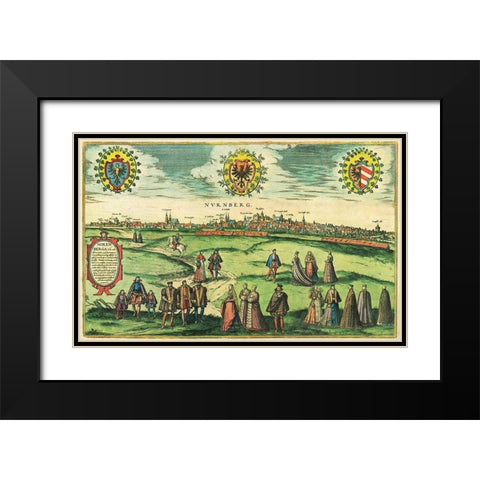 Nurnberg Nuremberg Germany Black Modern Wood Framed Art Print with Double Matting by Hogenberg, Braun