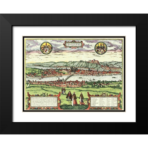 Passau Germany Black Modern Wood Framed Art Print with Double Matting by Hogenberg, Braun