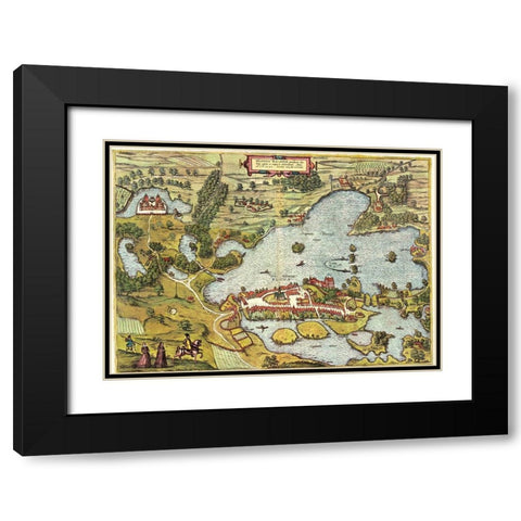 Plon Germany Black Modern Wood Framed Art Print with Double Matting by Hogenberg, Braun