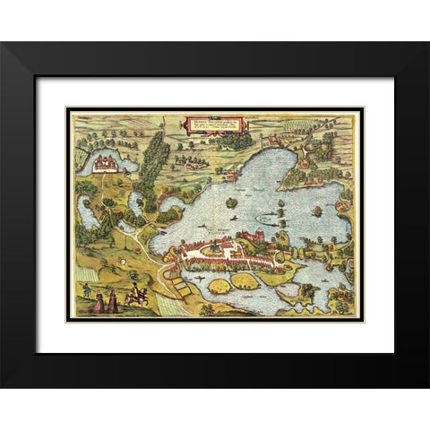 Plon Germany Black Modern Wood Framed Art Print with Double Matting by Hogenberg, Braun