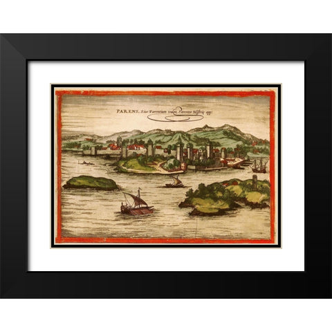 Porec Croatia Black Modern Wood Framed Art Print with Double Matting by Hogenberg, Braun
