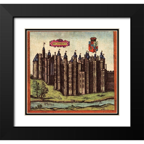 Richmond England Black Modern Wood Framed Art Print with Double Matting by Hogenberg, Braun