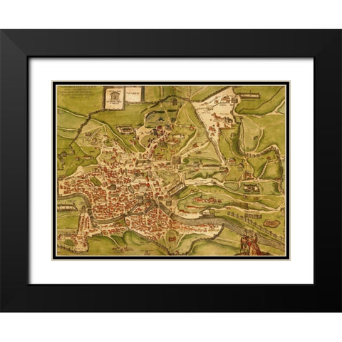 Rome Italy Black Modern Wood Framed Art Print with Double Matting by Hogenberg, Braun