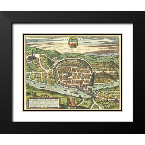 Saintes France Black Modern Wood Framed Art Print with Double Matting by Hogenberg, Braun