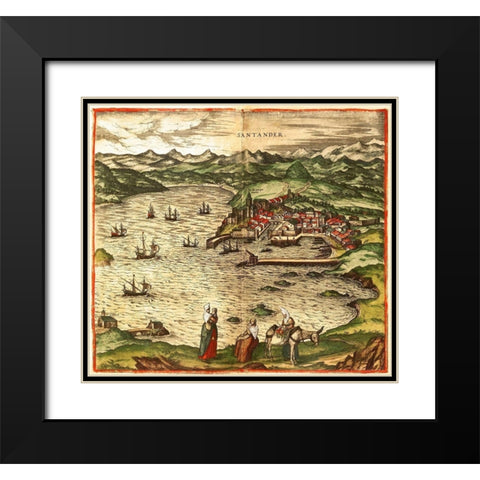 Santander Black Modern Wood Framed Art Print with Double Matting by Hogenberg, Braun
