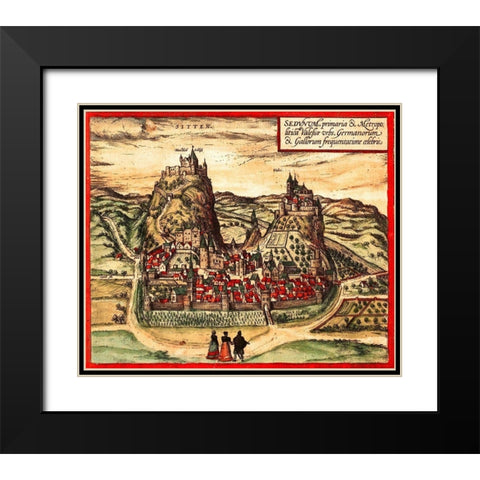 Sion Switzerland Black Modern Wood Framed Art Print with Double Matting by Hogenberg, Braun