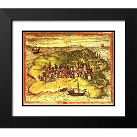 Kilwa Tanzania Black Modern Wood Framed Art Print with Double Matting by Hogenberg, Braun