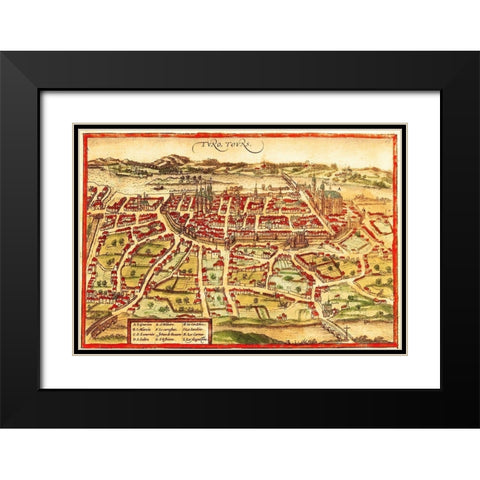 Toulon France Black Modern Wood Framed Art Print with Double Matting by Hogenberg, Braun