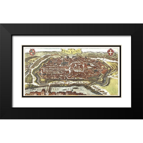 Vienna Austria Wien Black Modern Wood Framed Art Print with Double Matting by Hogenberg, Braun