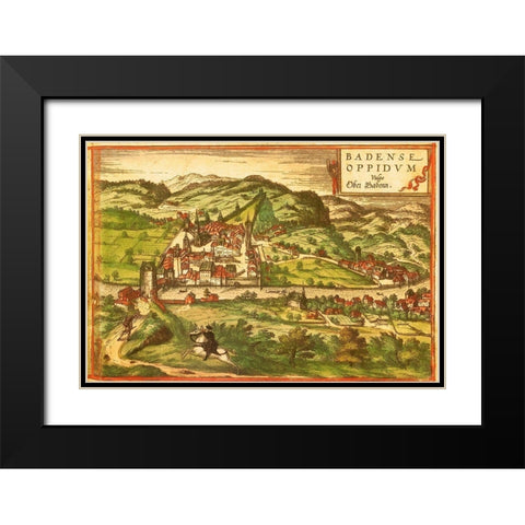 Baden Spa Switzerland Black Modern Wood Framed Art Print with Double Matting by Hogenberg, Braun