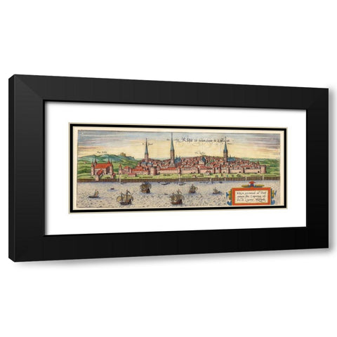 Riga Latvia Black Modern Wood Framed Art Print with Double Matting by Hogenberg, Braun