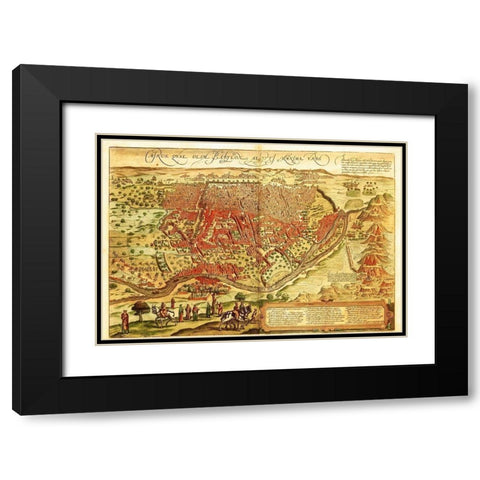 Cairo Egypt Black Modern Wood Framed Art Print with Double Matting by Hogenberg, Braun
