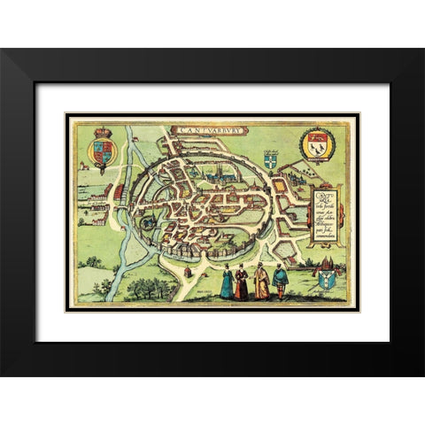 Canterbury England Black Modern Wood Framed Art Print with Double Matting by Hogenberg, Braun