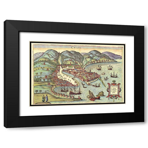 Chios Greece Black Modern Wood Framed Art Print with Double Matting by Hogenberg, Braun
