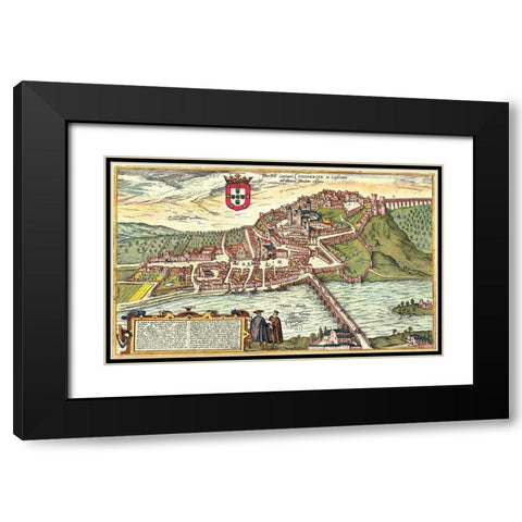 Coimbra Portugal Black Modern Wood Framed Art Print with Double Matting by Hogenberg, Braun