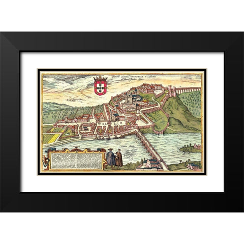 Coimbra Portugal Black Modern Wood Framed Art Print with Double Matting by Hogenberg, Braun