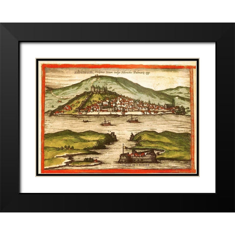 Sibenik Croatia Black Modern Wood Framed Art Print with Double Matting by Hogenberg, Braun