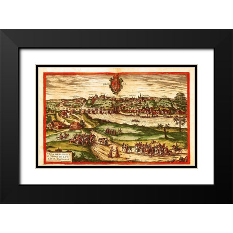 Grodno Poland Black Modern Wood Framed Art Print with Double Matting by Hogenberg, Braun