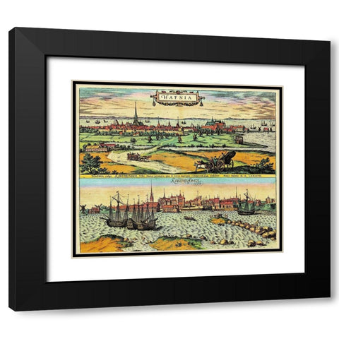 Denmark Black Modern Wood Framed Art Print with Double Matting by Hogenberg, Braun