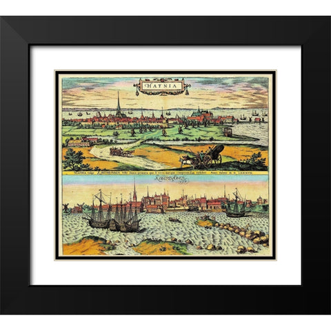 Denmark Black Modern Wood Framed Art Print with Double Matting by Hogenberg, Braun