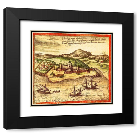 Africa Black Modern Wood Framed Art Print with Double Matting by Hogenberg, Braun