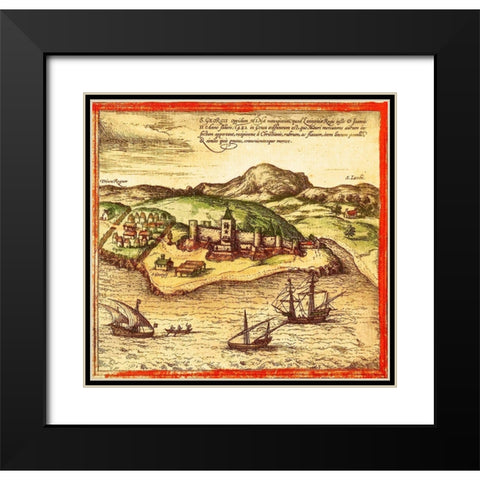 Africa Black Modern Wood Framed Art Print with Double Matting by Hogenberg, Braun