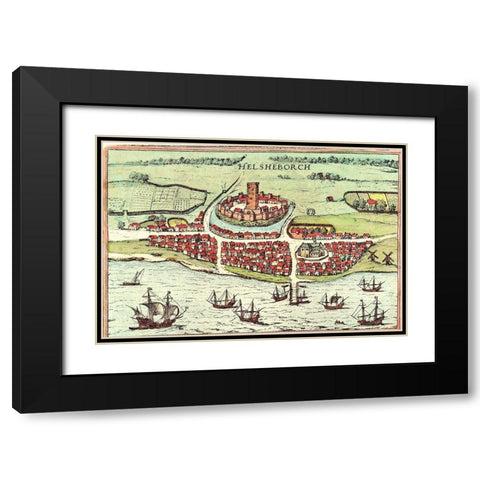 Sweden Black Modern Wood Framed Art Print with Double Matting by Hogenberg, Braun