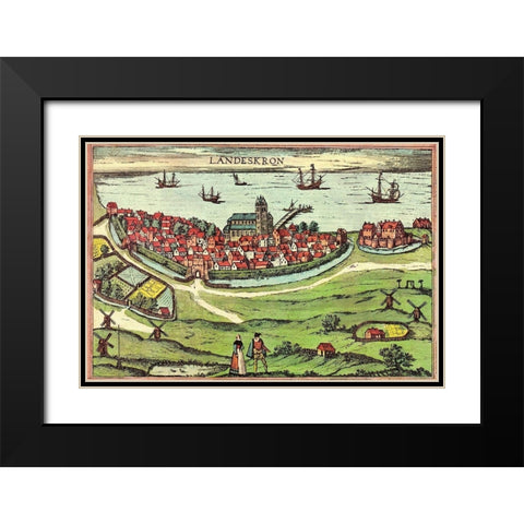 Denmark Black Modern Wood Framed Art Print with Double Matting by Hogenberg, Braun