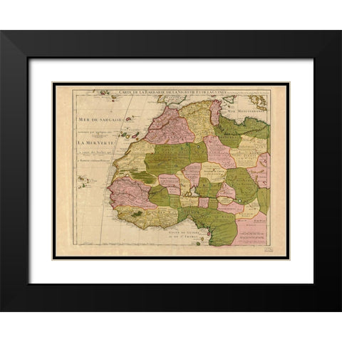 Map of Barbary and Black Africa and Guinee Black Modern Wood Framed Art Print with Double Matting by I''sle, Guillaume de