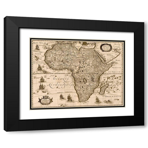 Africa 1640 Black Modern Wood Framed Art Print with Double Matting by Hondius, Joducus