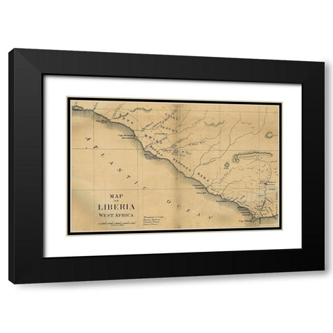 American Colonization Map of Liberia Black Modern Wood Framed Art Print with Double Matting by G F Nesbit and Co