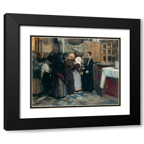 Kissing the Relic Black Modern Wood Framed Art Print with Double Matting by Sorolla, Joaquin