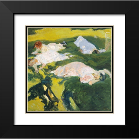 La Siesta Black Modern Wood Framed Art Print with Double Matting by Sorolla, Joaquin