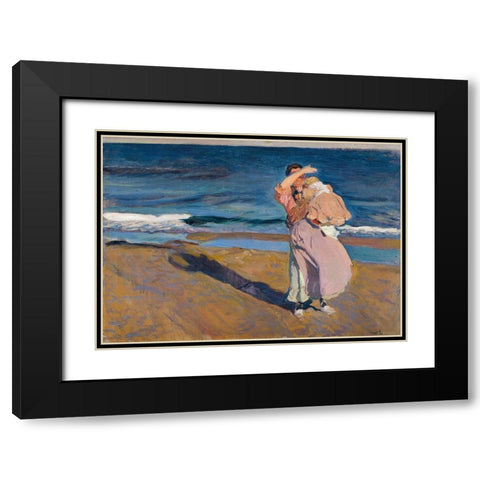 Fisherwomen with her son Black Modern Wood Framed Art Print with Double Matting by Sorolla, Joaquin