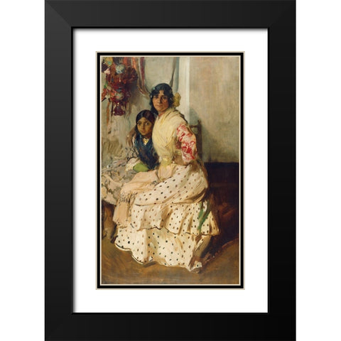 Pepilla the Gypsy and her daughter Black Modern Wood Framed Art Print with Double Matting by Sorolla, Joaquin